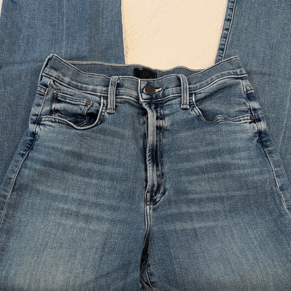 MOTHER Blue Straight-Leg Denim Jeans with Back Pocket 'M' Stitch - Picture 4 of 6